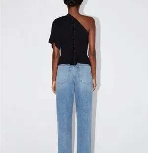 NWOT Khy One Shoulder Cinching Tee in Black thumbnail 3