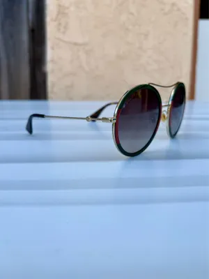 Gucci GG0061S brow bar round sunglasses 56mm gold frames green gradient lenses thumbnail 9