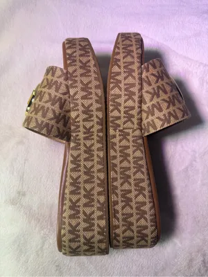 MICHAEL Michael Kors Brown Monogram Platform Slide Sandals with Gold Logo thumbnail 8