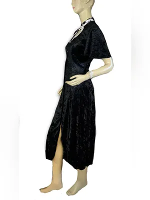 Vintage 1990'S All That Jazz Black Velvet & White Embroidered Collar Dress (6/8) thumbnail 5