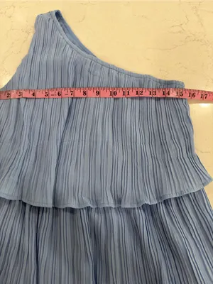 Asymmetric One-Shoulder Pleated Tiered Dress in Light Blue thumbnail 4