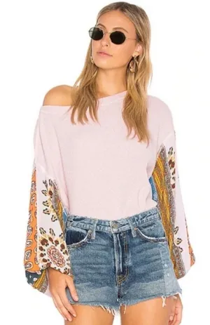 Free People Blossom Thermal XS Cottagecore Boho‎ Peasant Fairy Floral Waffle Top thumbnail 1