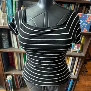 White House Black Market square neck striped M minimalist blouse thumbnail 1