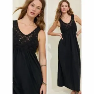 Aerie XL Maxi Dress Black Crochet Bodice Sleeveless Boho Summer Pocketed Resort thumbnail 2