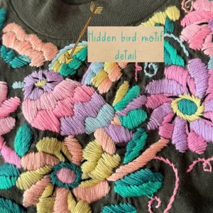 VTG Doris Guatemala T Shirt Sz L Floral Bird Embroidered Boho Folk‎ Art Festival thumbnail 4