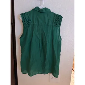 Lapis Women‎ XL Green Sleeveless Ruffle Shoulder Button Down Blouse Top thumbnail 4