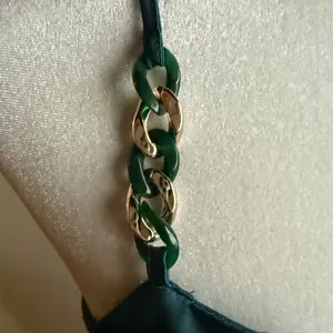 ZARA Emerald Green Satin Cowl Neck Midi Dress with Chain Detail Small thumbnail 3