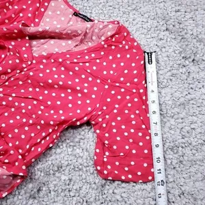 Abercrombie Tie Front Polka Dot Red White Cropped Shirt Top Short Sleeve Small thumbnail 7