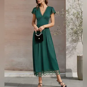 Rihoas Green V Neck Lace Maxi Dress thumbnail 2