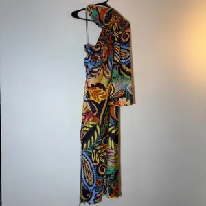 Zara Paisley Floral Print One Shoulder‎ Midi Dress Asymmetric Party Size XS thumbnail 4