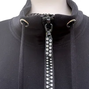 Joseph Ribkoff‎ Mesh Insert Shirt Hem Rhinestone 1/4 Zip Black Mock Neck Grunge thumbnail 7
