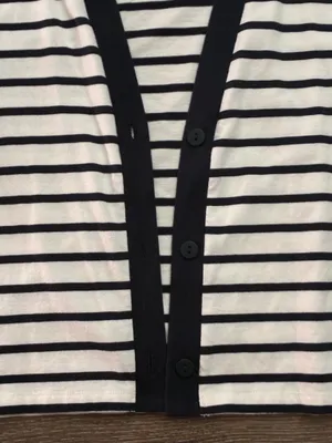 Ann Taylor Striped V-Neck Button Cardigan | Petite XXSP thumbnail 3
