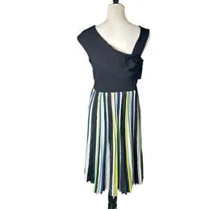 Sachin & Babi Knit Multi Pleat Midi Dress Womens L Black Green Cocktail Flare thumbnail 4