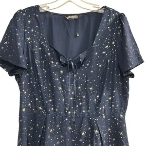 Allegra K Women's Star Print A-Line Short Dress Blue Gold‎ Stars Size M thumbnail 3
