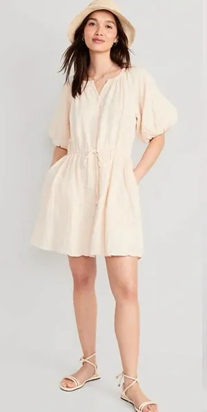 Old‎ Navy Waist-Defined Puff-Sleeve Mini Dress Large NWT thumbnail 1