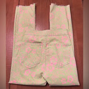 ZARA Green & Pink Floral Print Flare Cropped‎ Stretch Denim Jeans Y2k Size 4 thumbnail 9