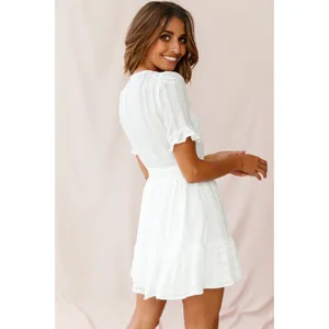 Oh Polly White V-Neckline Wrap Mini Dress thumbnail 3