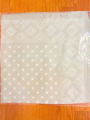 Elegant Beige Satin Polyester Scarf with Polka Dot and Diamond Pattern thumbnail 4