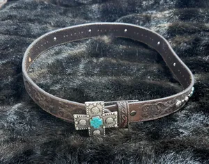 Ariat Women'S Turquoise Inlay Cross Tooled Belt Western M thumbnail 1