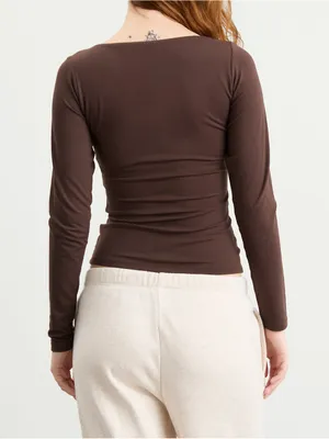 Skims (G23) Smooth layers Square neck Long Sleeve Shirt | Color Espresso| Size S thumbnail 2