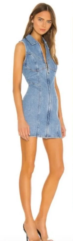 GRLFRND Denim Selena Cotton Zip Front Western Corset Mini Dress Sz S 🧡🎀 thumbnail 1