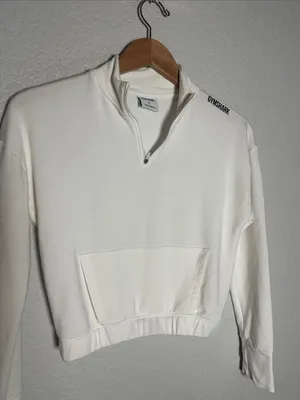 Gymshark Ivory Cream Cropped Quarter Zip Sweatshirt Pullover Athleisure Travel thumbnail 2