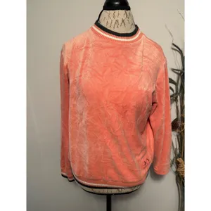 Armani Exchange‎ Velour Crewneck Sweatshirt Coral Ribbed Trim Logo Women thumbnail 2