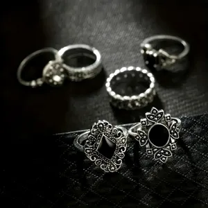 15 pc set Retro Midi Rings Silver and Black thumbnail 5
