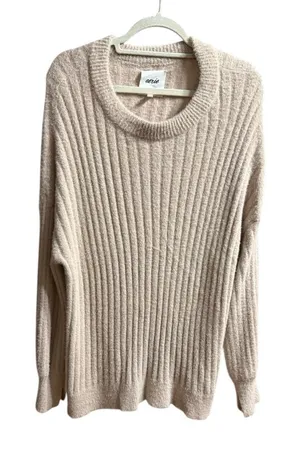 Aerie‎ Small Light Pink Long Sleeve Oversized Ribbed Fuzzy Soft Womens Sweater thumbnail 1