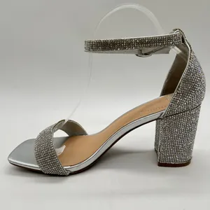 Womens Sandals 8W Wide Silver Rhinestones Open Toe Block‎ Heel C Comfort Brand thumbnail 2