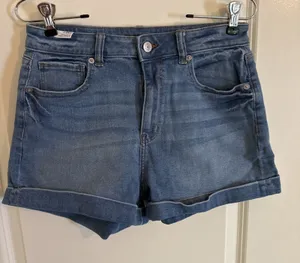 American Eagle Women's Jean Mom Shorts 4 Light Blue Denim Stretch Rolled Cuff thumbnail 1