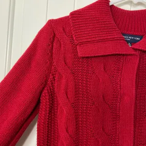 Vintage Jones‎ New York Signature women’s red cable knit collar button sweater M thumbnail 3