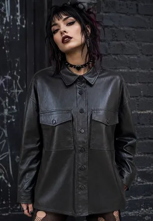 Dollhouse Black Sleek Faux Leather Shacket Womens Size S - NWO thumbnail 1