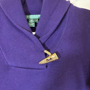 Vintage Lauren Ralph Lauren Sweater‎ Women Petite Small Purple Knit Shawl Collar thumbnail 2