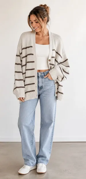 Jenni Kayne Cream Tan Chunky Knit Cardigan Sweater Womens S Oversized Casual thumbnail 1