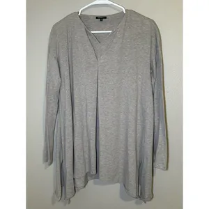 Lafayette 148 Gray Double V Neck Asymmetrical Long Sleeve Tunic Top Size Small thumbnail 2