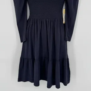 Nation LTD Noel Babydoll Dress XS Navy Pima Cotton Smocked Tiered Mini‎ thumbnail 8