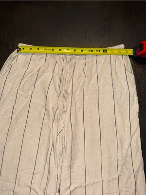 Boho Linen Blend Striped Wide Leg Lounge Pants Cream Drawstring Coastal Grandma thumbnail 5