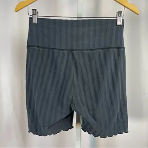 Aerie Offline Medium Slate Striped Bike Shorts Lettuce Hem Workout Running thumbnail 2