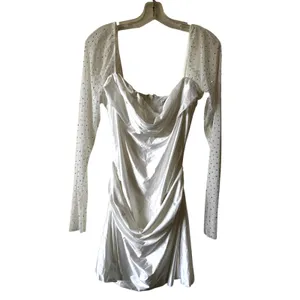 Oh Polly Clemmie Embellished Long-Sleeve Draped Mini Dress in White Size 10 New thumbnail 4
