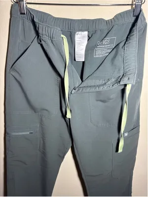 FIGS Scrub Set Size Top XS Grey with Light Green Drawstring BOTTOM Sz small thumbnail 7