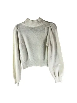 Lulus Sweater Mock Neck Cropped Puff Sleeve White S thumbnail 2