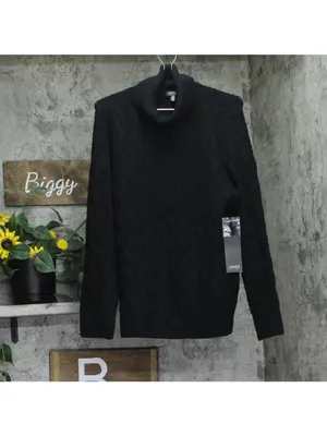 NWT Jones New York Cable Turtleneck Sweater with Long Sleeves Adriadic Black M thumbnail 2
