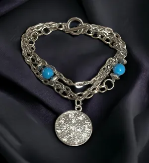 Multi chain turquoise bead and rhinestone sand dollar bracelet thumbnail 1
