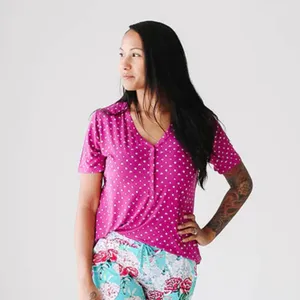 Posh Peanut Pajama Top Short Sleeve Bamboo Dainty Floral Sleep Loungewear NWT thumbnail 2