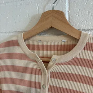 Zara striped knit cardigan in pink and cream thumbnail 3