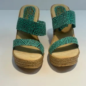 Sbicca Vintage Collection Kelli Turquoise‎ Geometric Espadrille Wedge Sandals 9 thumbnail 4