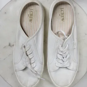 J.Crew Slip-on Sneakers Womens 8 White Canvas Slide On Lace Up Casual Mule thumbnail 9