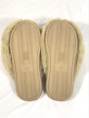Free People Womens Size 8 Faux Fur Crossover Slippers Beige Cozy Boho Slides thumbnail 7