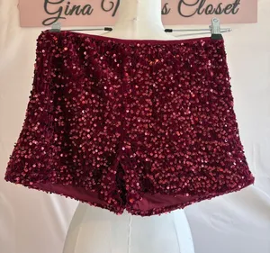 Easel Los Angeles Burgundy Sequin Shorts Size Small thumbnail 1